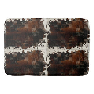 Rustic Brown Patchwork Cowhide Bath Mat