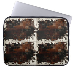 Rustic Brown Patchwork Cowhide Laptop Sleeve