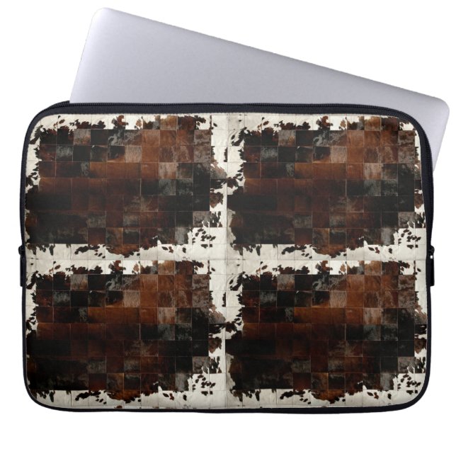 Rustic Brown Patchwork Cowhide Laptop Sleeve (Front)