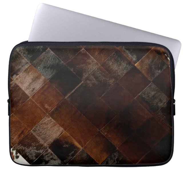 Rustic Brown Patchwork Cowhide Laptop Sleeve (Front)