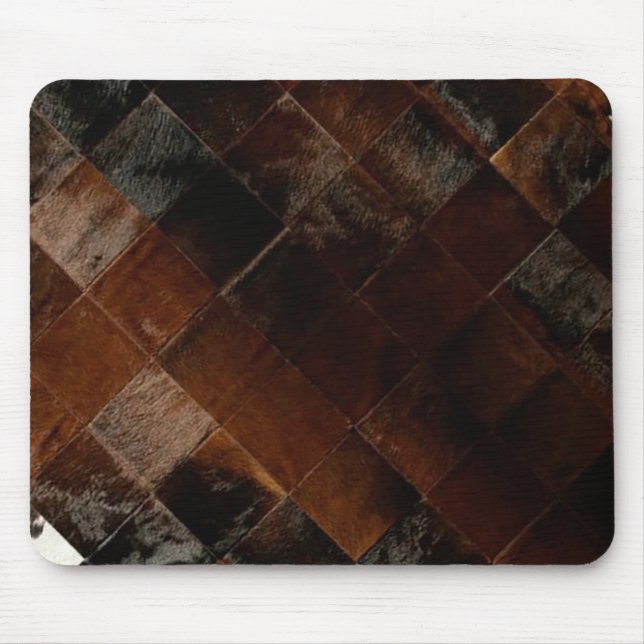 Rustic Brown Patchwork Cowhide Mouse Pad (Front)