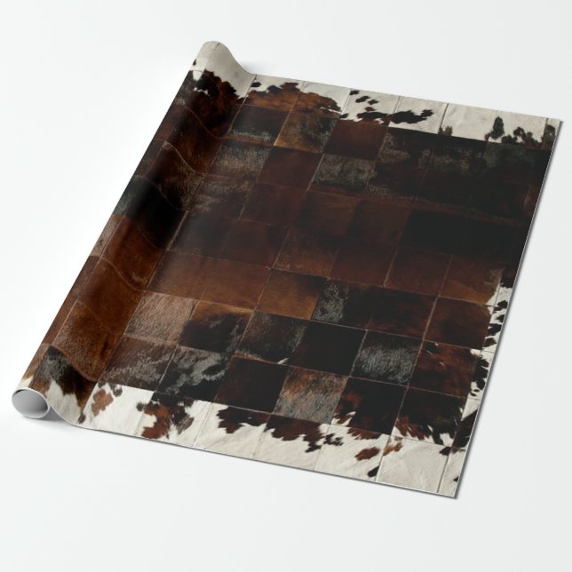 Rustic Brown Patchwork Cowhide Wrapping Paper (Unrolled)