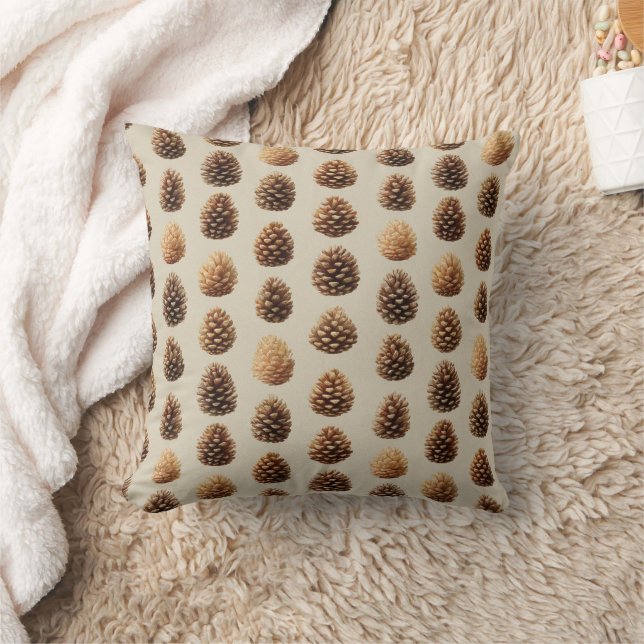 Rustic Brown Pine Cone Winter Pattern Cushion (Blanket)