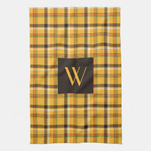 Rustic Brown Plaid Pattern Monogram Tea Towel