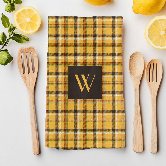 Rustic Brown Plaid Pattern Monogram Tea Towel (Rustic Brown Plaid Pattern Monogram Kitchen Towel)