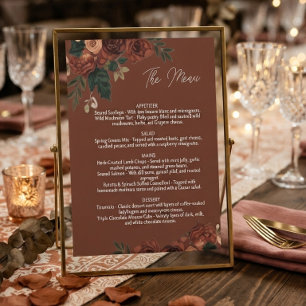 Rustic Brown Romantic Floral Menu ,Wedding Menu  Pedestal Sign
