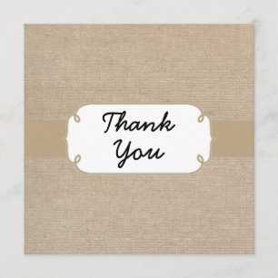 Rustic Brown Sand and Beige Burlap Thank You Card