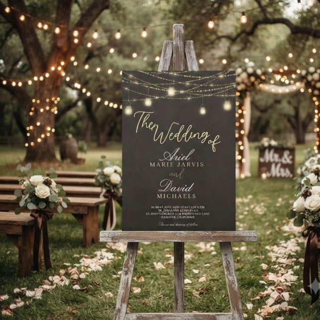 Rustic Brown String Lights Romantic Wedding Invitation (Creator Uploaded)