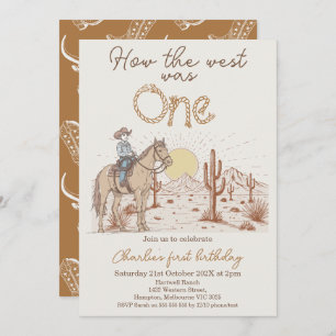 Rustic Brown Sunset How West Was One 1st Birthday Invitation