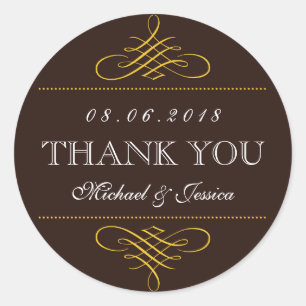 Rustic Brown Swirls Ornament Wedding Stickers
