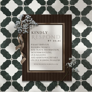 Rustic Brown Thin Stripe Pattern Wedding QR Code RSVP Card
