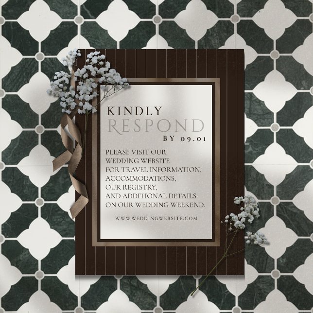 Rustic Brown Thin Stripe Pattern Wedding QR Code RSVP Card (Announce your big day in a sophisticated style with this Rustic Brown This Stripe Pattern RSVP!)