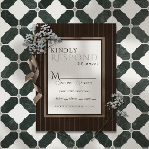 Rustic Brown Thin Stripe Pattern Wedding RSVP Card