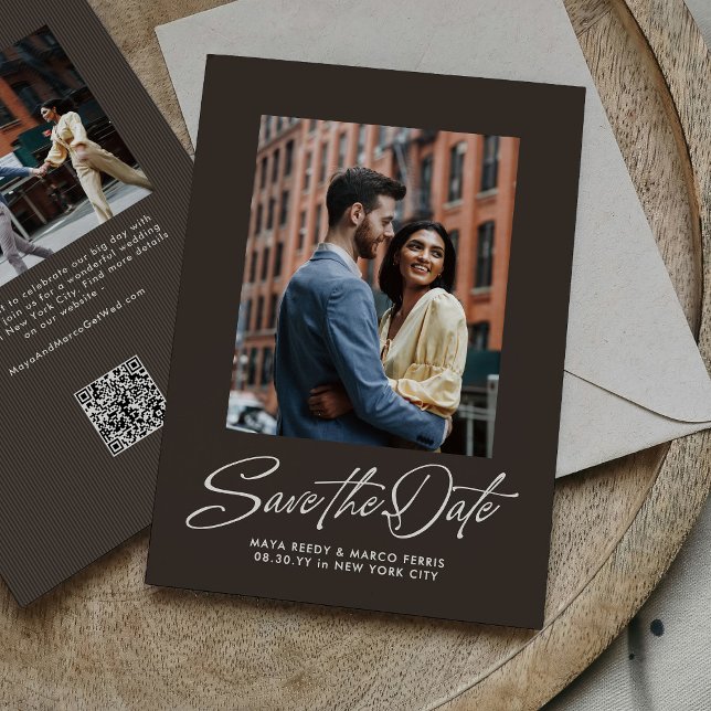 Rustic brown trendy script simple wedding save the date (Creator Uploaded)