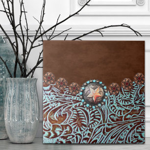 Rustic Brown Turquoise Cowboy  Western Country  Ceramic Tile