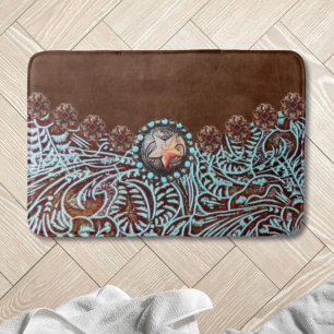 Rustic brown turquoise western country pattern  bath mat
