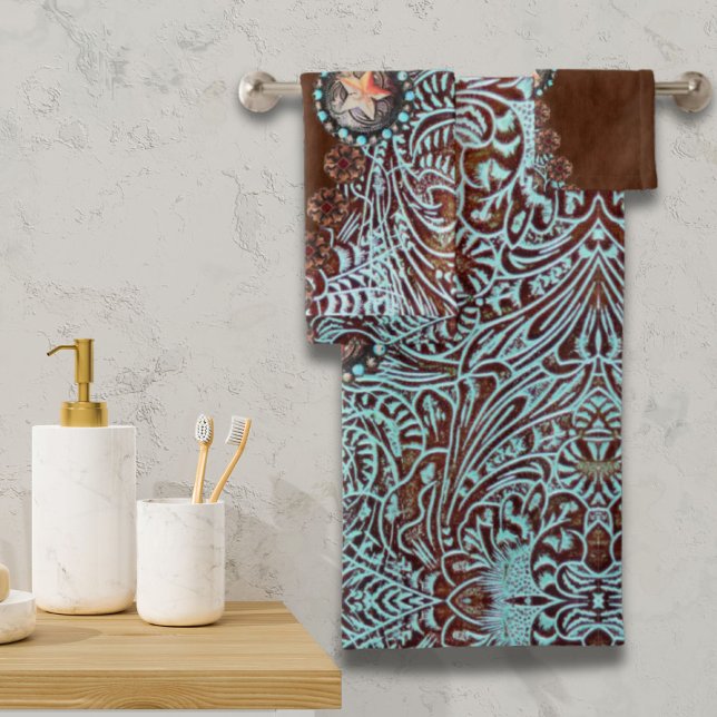 Rustic brown turquoise western country pattern  bath towel set (Rustic brown turquoise western country pattern bath towel set)