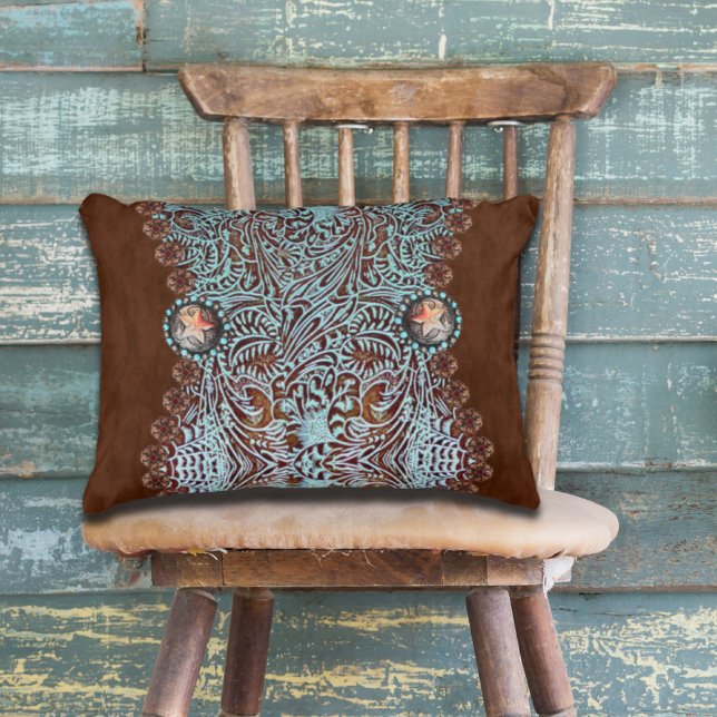 Rustic brown turquoise western country pattern  decorative cushion (Rustic brown turquoise western country pattern accent pillow)