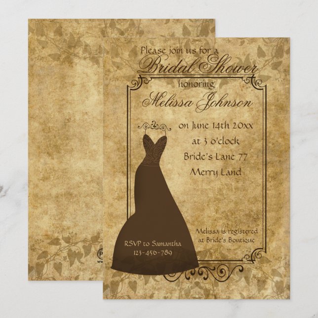 Rustic Brown Vintage paper Bridal Shower Invitation (Front/Back)