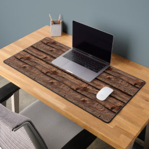 Rustic Brown Weathered Faux Wood Pattern Desk Mat