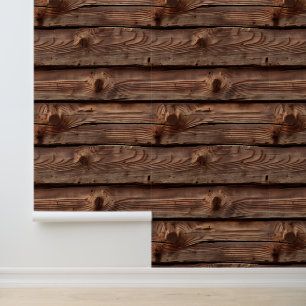 Rustic Brown Weathered Faux Wood Pattern Wallpaper