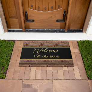 Rustic Brown Weathered Faux Wood Welcome Doormat