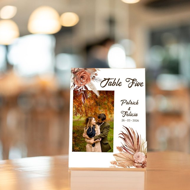 Rustic Brown Wedding Photo Table Number Template (Creator Uploaded)