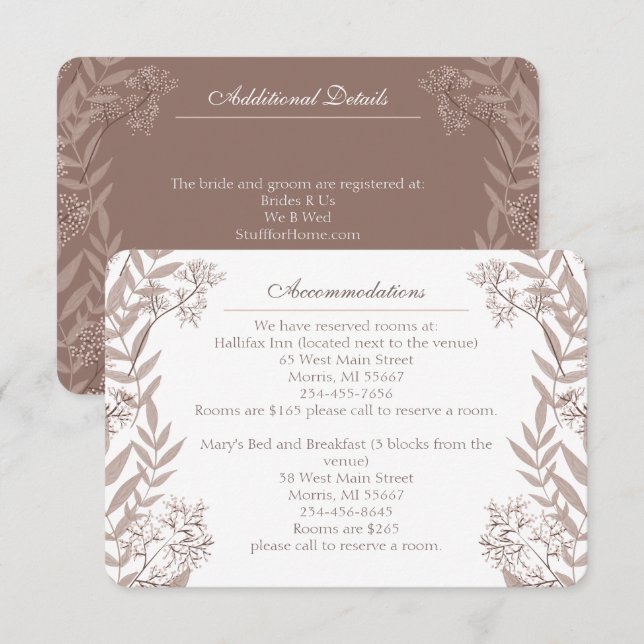 Rustic Brown Wedding Vintage Botanical Enclosure Card (Front/Back)