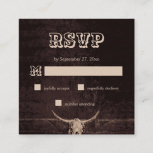 Rustic Brown Western Bull Skull Wedding RSVP Enclosure Card