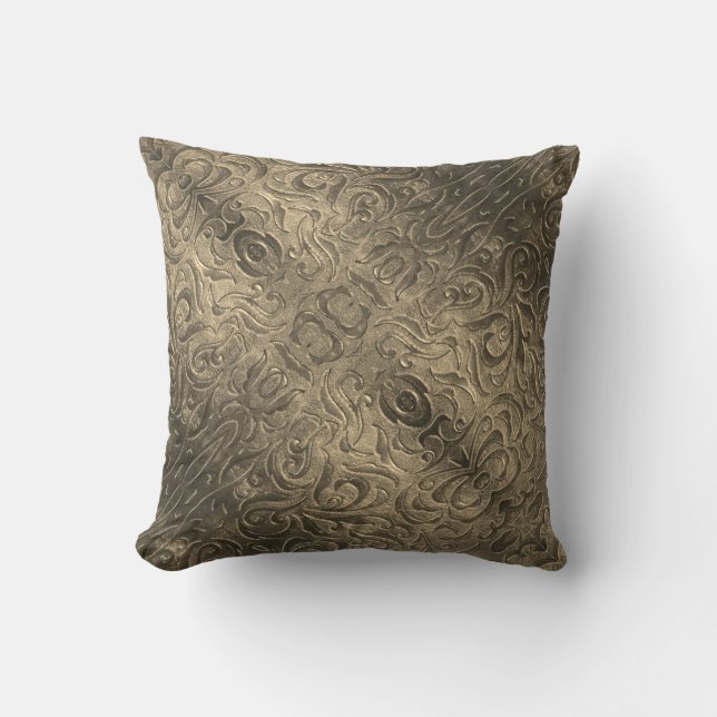 Rustic brown western country leather pattern cushion (Front)