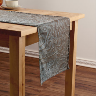 Rustic brown western country leather pattern short table runner