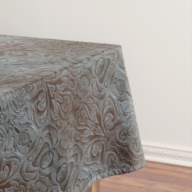 Rustic brown western country leather pattern tablecloth (In Situ)