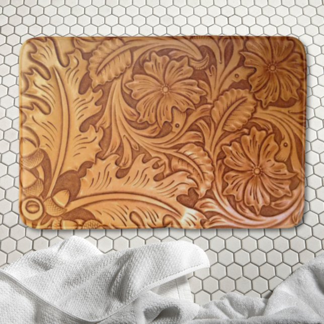 Rustic brown western country leather print bath mat (Rustic brown western country leather print bath mat)