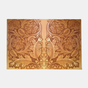 Rustic brown western country leather print doormat