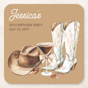 Rustic Brown Western Cowgirl 30th Birthday Party Square Paper Coaster