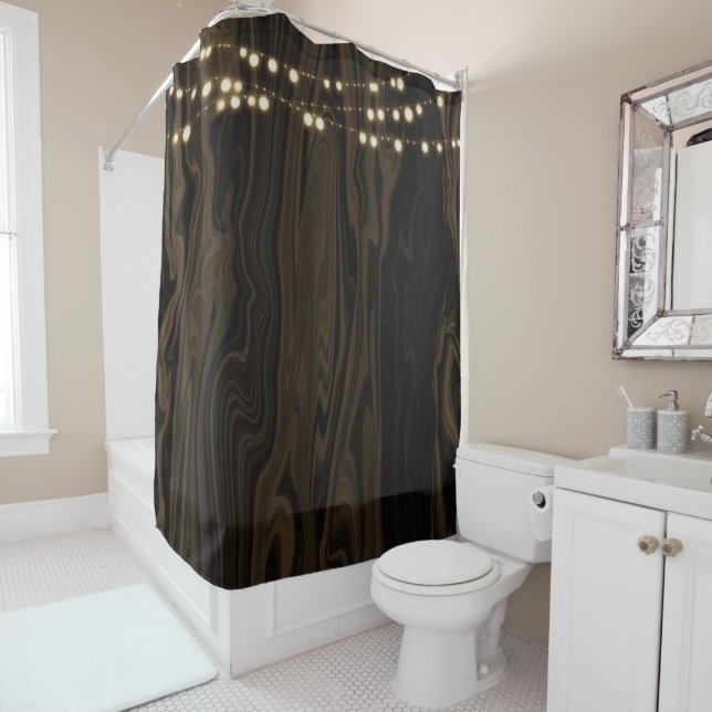 Rustic Brown Whimsical Wood String Lights Shower Curtain (In Situ)