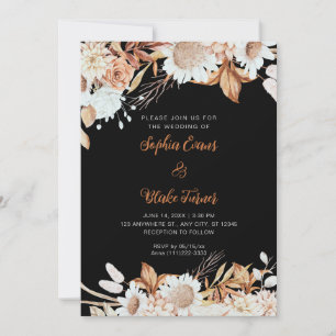 Rustic Brown White Flowers Boho Grey Wedding Invitation