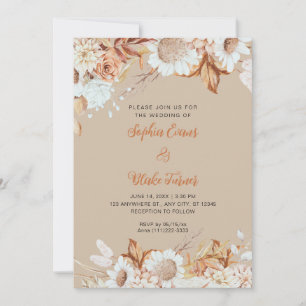 Rustic Brown White Flowers Boho Vanilla Wedding Invitation