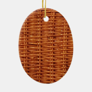 Rustic Brown Wicker Picnic Basket Country Style Ceramic Ornament