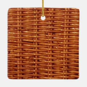 Rustic Brown Wicker Picnic Basket Country Style Ceramic Tree Decoration