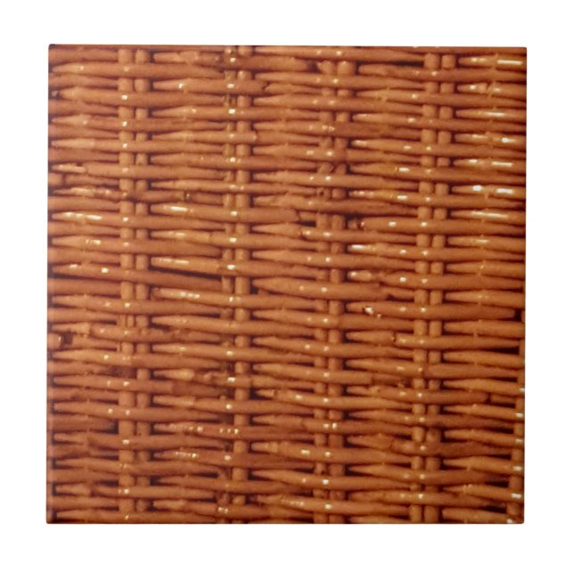 Rustic Brown Wicker Picnic Basket Country Style Tile (Front)
