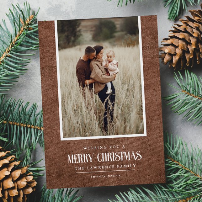 Rustic Brown Winter Christmas Single Photo Holiday Card (Creator Uploaded)