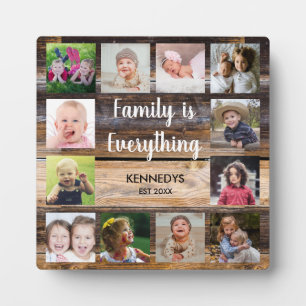 Rustic Brown Wood 12 Photo Collage Family Plaque