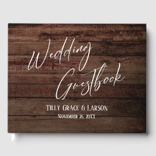 Rustic Brown Wood and Handwriting Guestbook