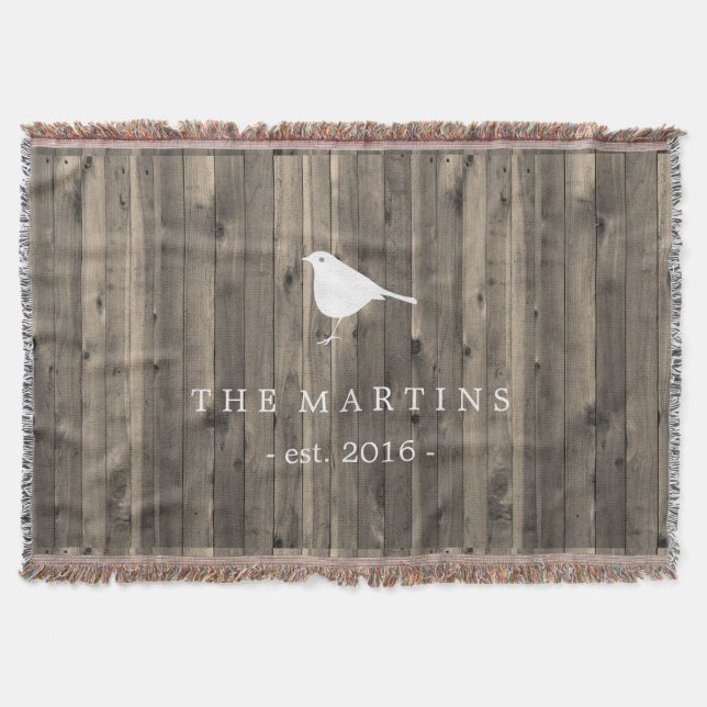 Rustic Brown Wood and Sweet White Bird Throw Blanket (Front)