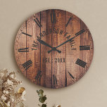 Rustic Brown Wood Custom Family Name Farmhouse Round Clock<br><div class="desc">Farmhouse style wall clocks for the perfect addition to give your kitchen a country decor look. Personalise with family name and established year for an unique farmhouse wall clock.</div>