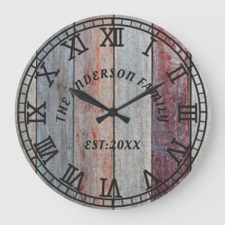 Rustic Brown Wood Custom Family Name Large Clock