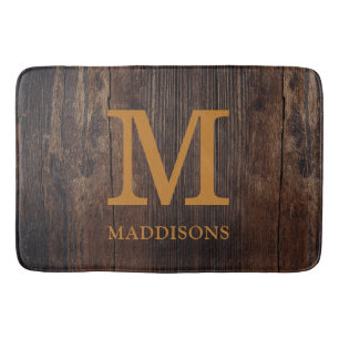 Rustic Brown Wood Family Custom Name Farmhouse Bath Mat