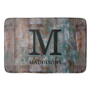 Rustic Brown Wood Family Custom Name Farmhouse Bath Mat