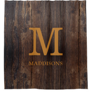 Rustic Brown Wood Family Custom Name Farmhouse Shower Curtain